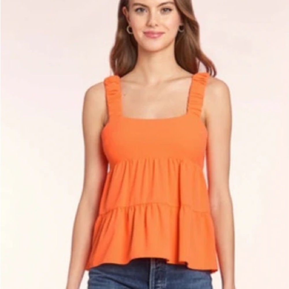 Amanda Uprichard Vibrant Orange Tiered Tank Top